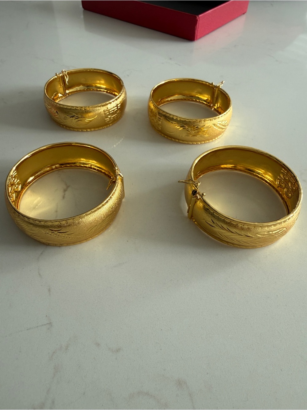 Gold-Tone Engraved Women's Hinged Bangle Bracelet - Set of 4